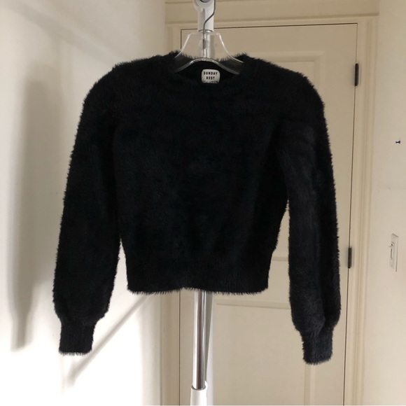 Sunday Best Kiten Sweater Fuzzy Black Sweatshirt XXS Aritzia - Picture 3 of 5
